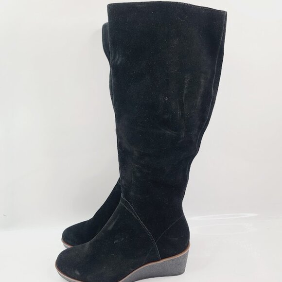 Aerosoles Women's Black Suede Binocular Wedge Knee High Heeled Boot Size 8 - Picture 2 of 8